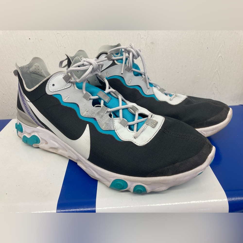 Nike Mens React BV1507-001, black, teal, purple, sz 14, running shoes